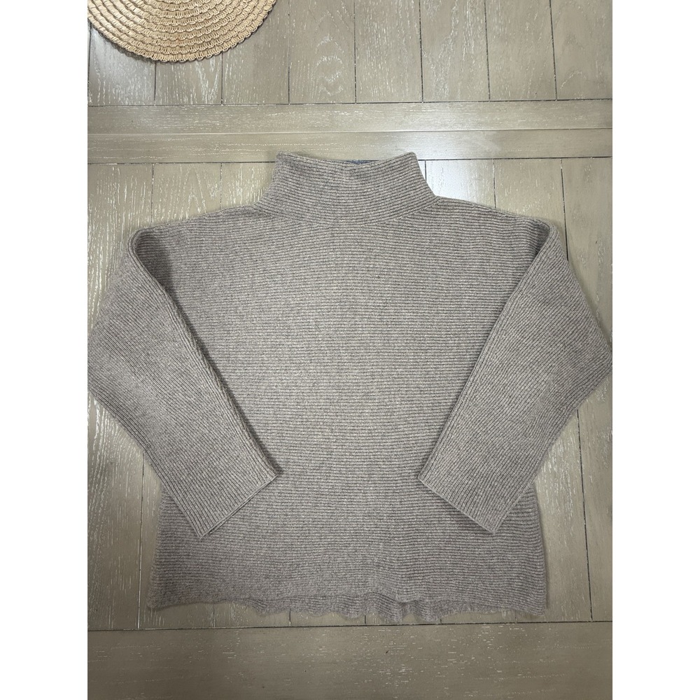 Vince Sweater Womens Large Oatmeal Wool Cashmere Mock Neck Ribbed Knit Classic - Picture 1 of 8